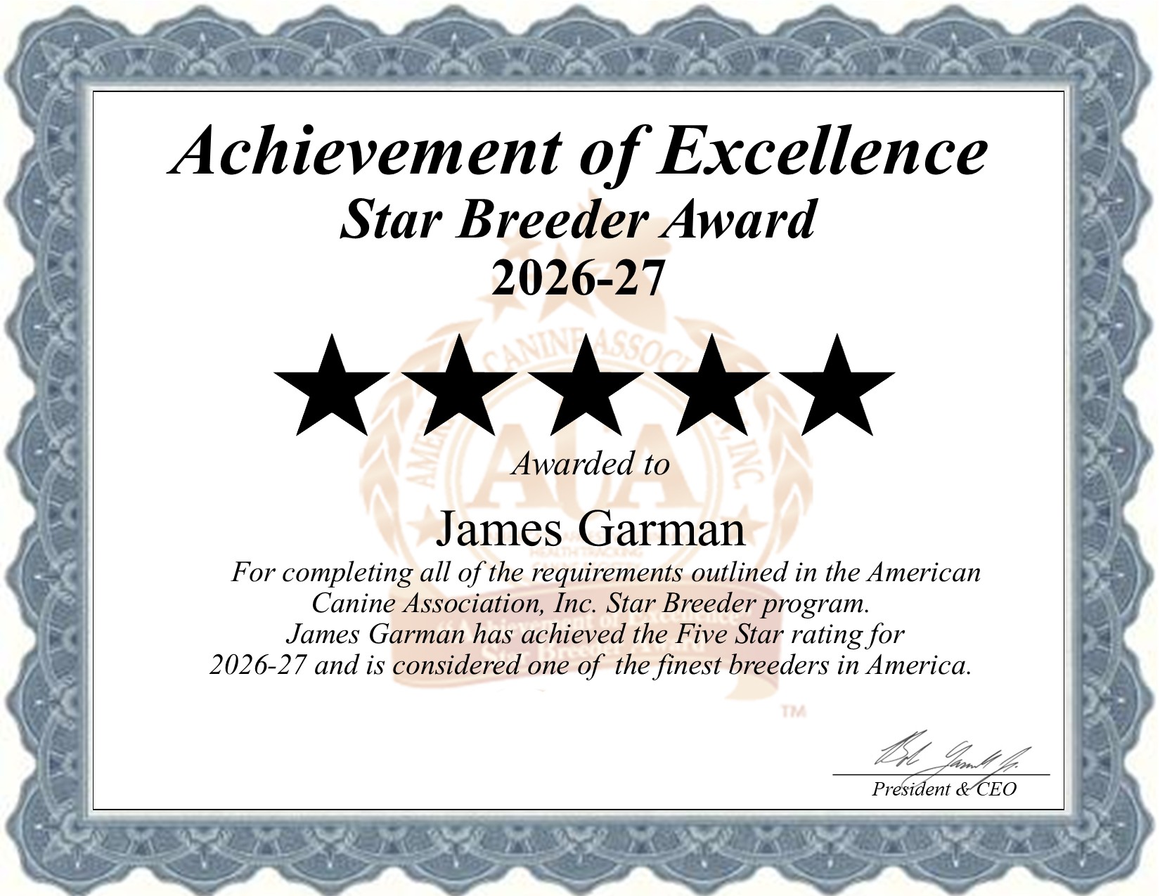 James, Garman, dog, breeder, star, certificate, James-Garman, Plymouth, OH, Ohio, puppy, dog, kennels, mill, puppymill, usda, 5-star, aca, ica, registered, Dachshund
